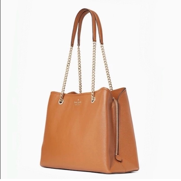 Kate Spade Jordyn Large Brown Leather Chain Shoulder Bag - Picture 3 of 10